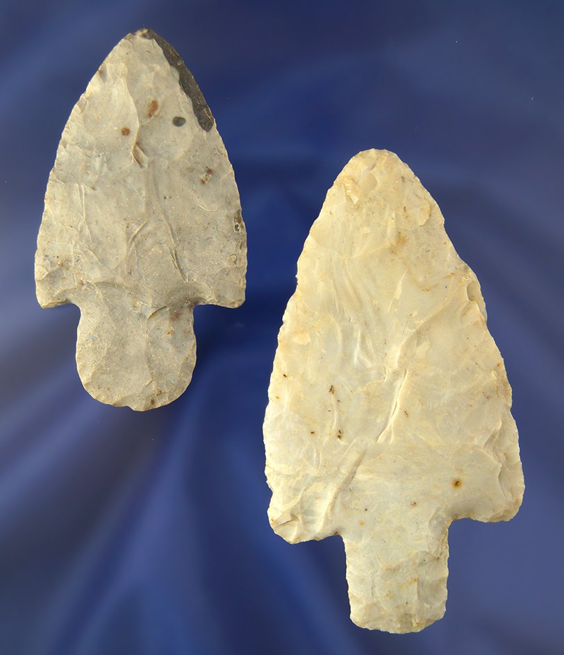 Pair of Flint Ridge Flint Adena Knives found in Chickasaw, Ohio. Largest is 3 11/16".