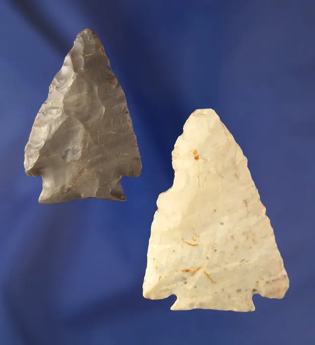 Pair of Decatur Fracture Base Arrowheads found in Darke Co., Ohio. Largest is 2 7/16".