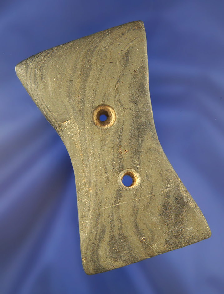 3 3/4" Bowtie Gorget made from Banded Slate and found in Ohio.