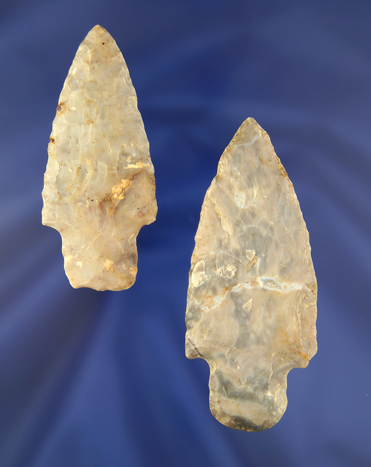 Pair of Flint Ridge Flint Adena Arrowheads found in Mercer Co., Ohio. Largest is 3 1/4".