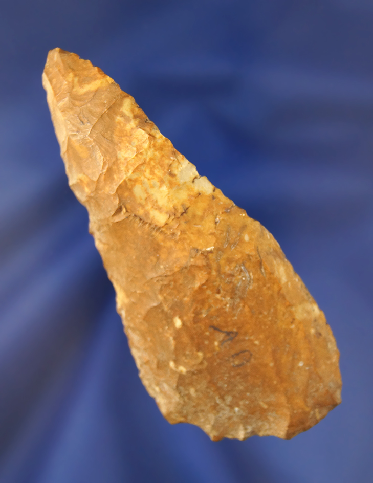 Nicely patinated 3 9/16" Paleo Uniface Knife found in Darke Co., Ohio.