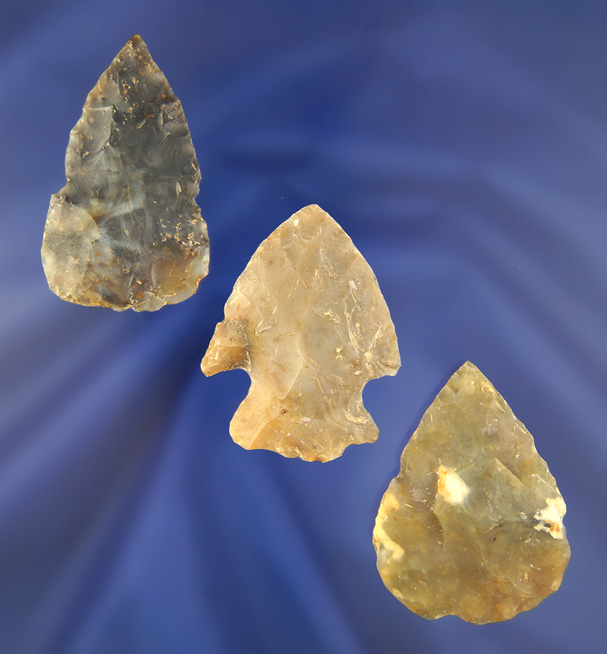 Set of 3 Hopewell Artifacts made from Flint Ridge Flint. Largest is 1 15/16".