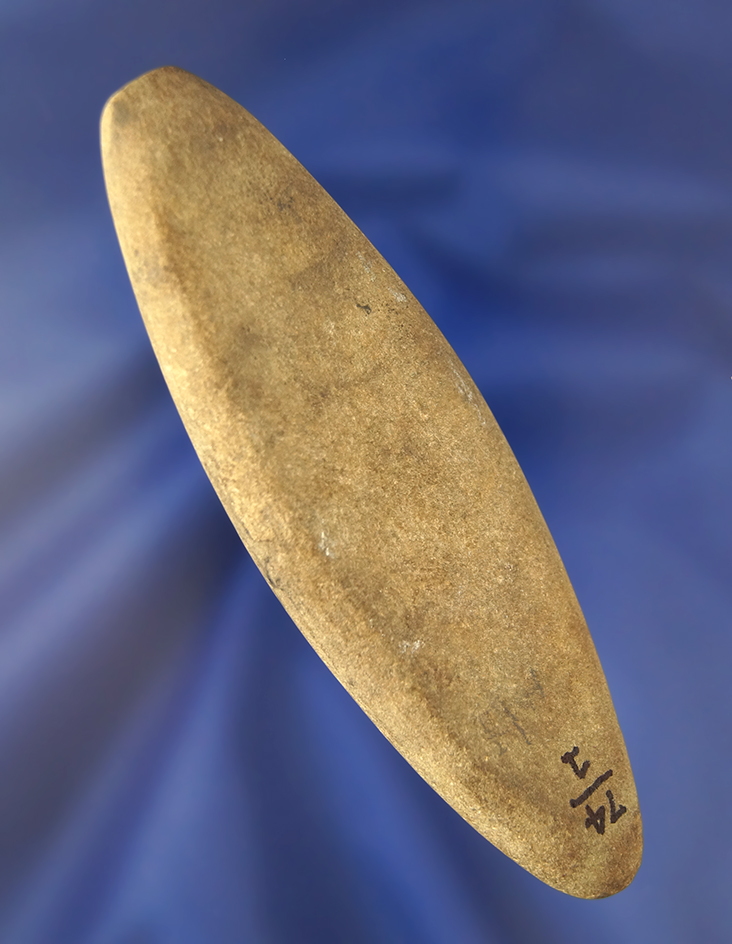 4 1/8" Elliptical Atlatl weight- Perry Co., Ohio. Ex. F. P. Hills, Wehrle, Harley Glenn collections.