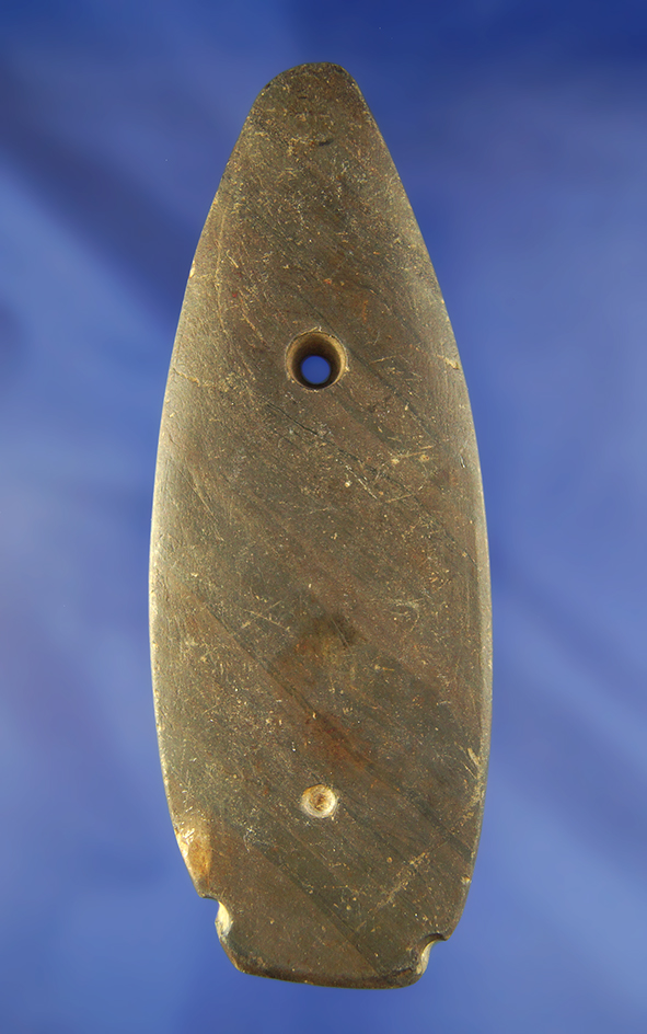 Unique! 4 11/16" anciently salvaged slate Pendant found near Hogg Creek, Ohio. Ex. Mumaw.