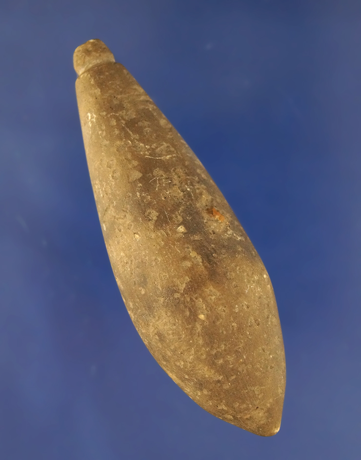 3 3/8" Stone Grooved Plummet found in Pickaway Co., Ohio.