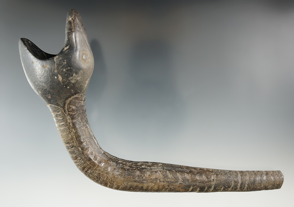 Unique! 6" Long by 4 5/16" Tall animal effigy Clay Iroquois Pipe - New York - See full description.