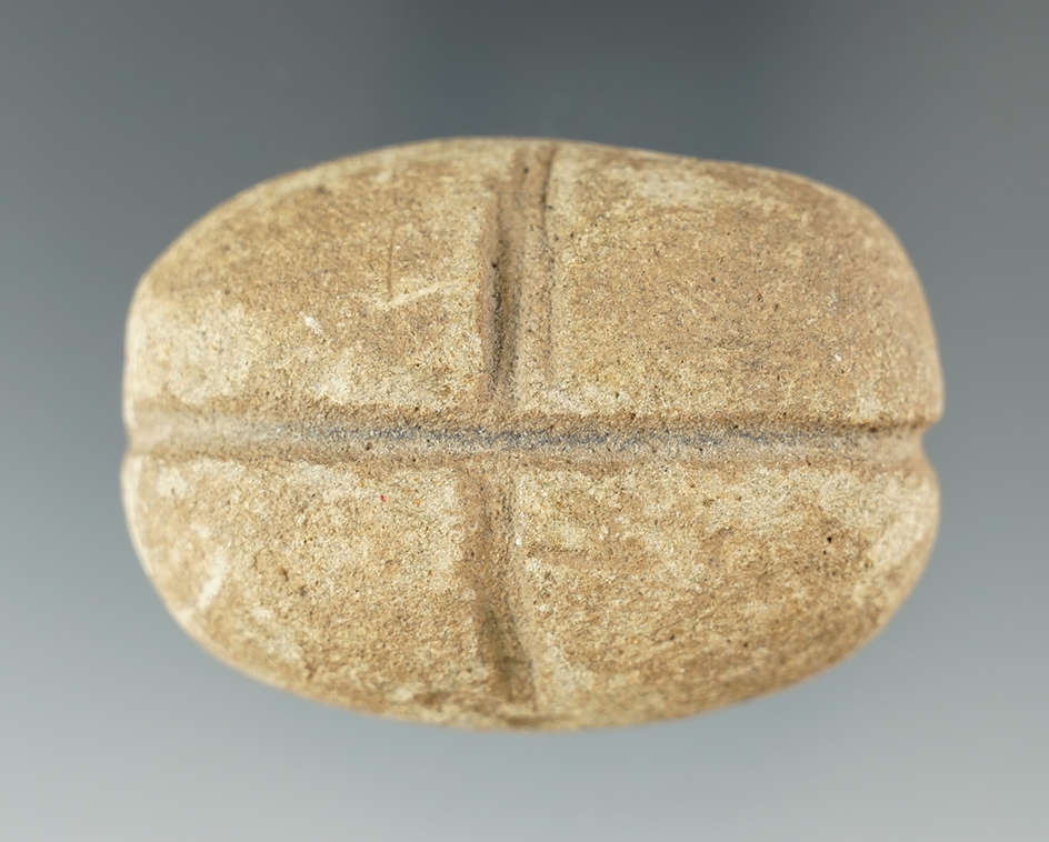 2 1/4" Double Grooved Sandstone Loafstone found in Indiana.