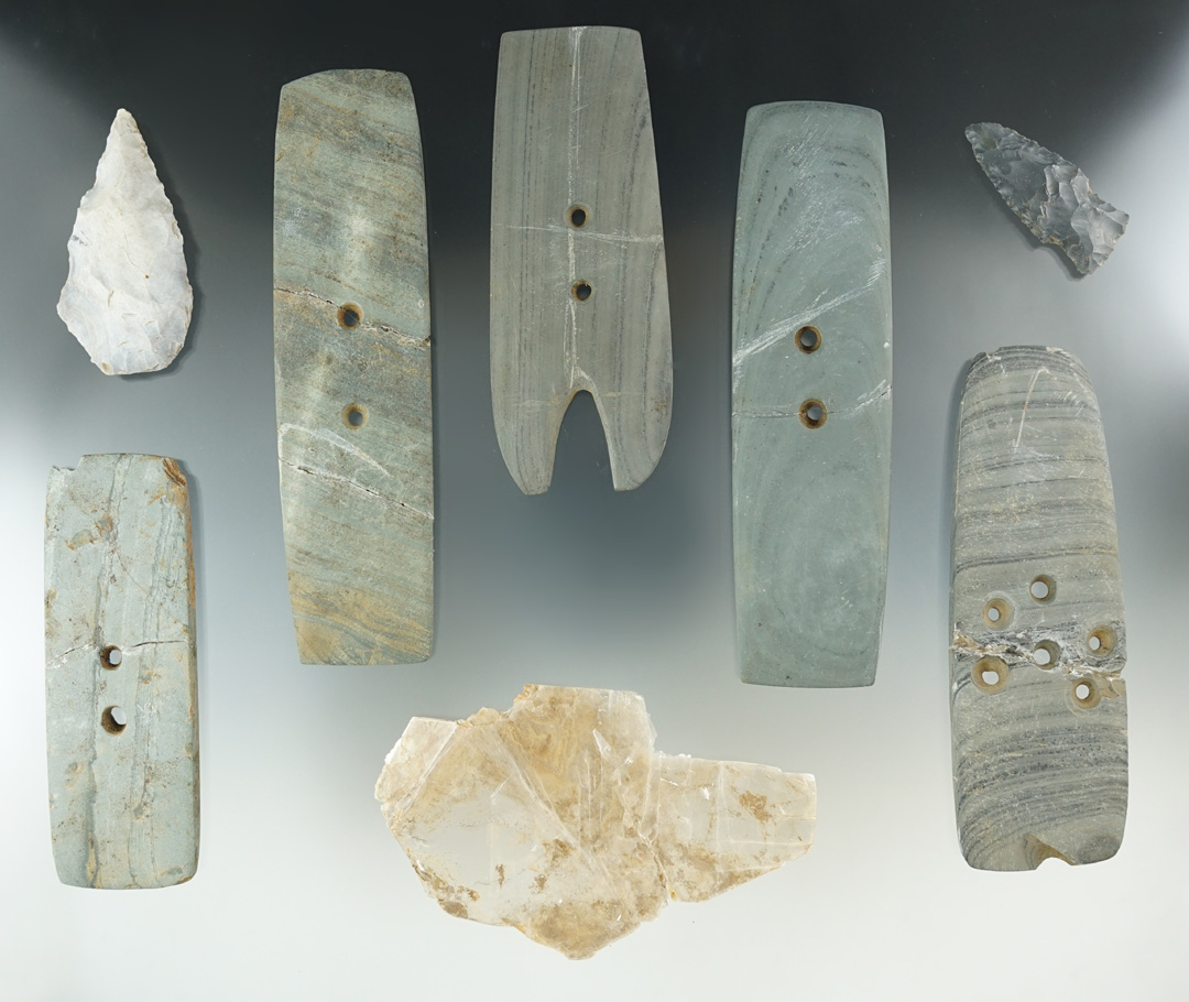 This 8 piece Hopewell Cache was found together in 1972 in Greene Co., Indiana.