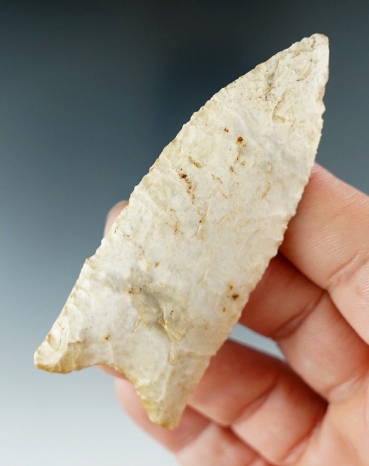 Nicely styled and well patinated 3 1/16" Dalton point found in Scott Co., Iowa by Sandy Lehr.