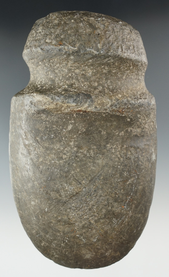 5 3/8" Uniquely styled Full Grooved Slate Axe with a secondary groove on two sides. Indiana.