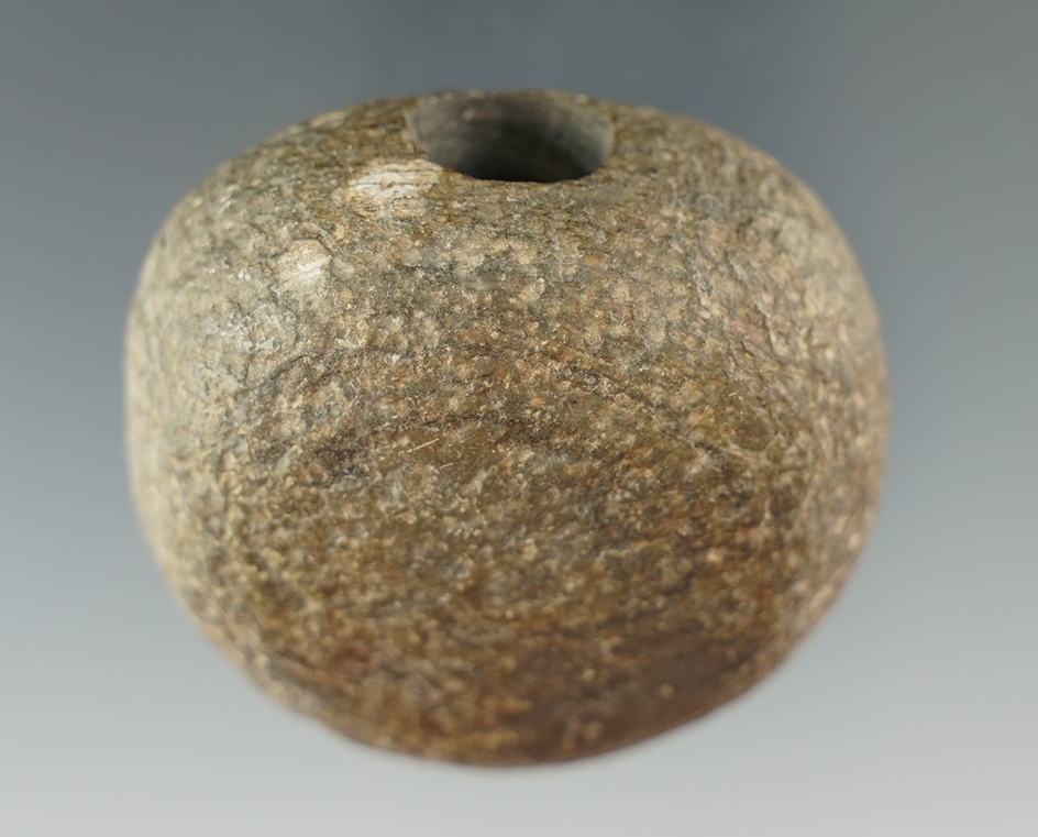 1 7/8" Partially drilled Hardstone Bannerstone found in Ohio.