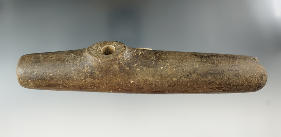 7 7/16" Pipe with an anciently salvaged stem opening. Canal Fulton, Stark Co., Ohio.