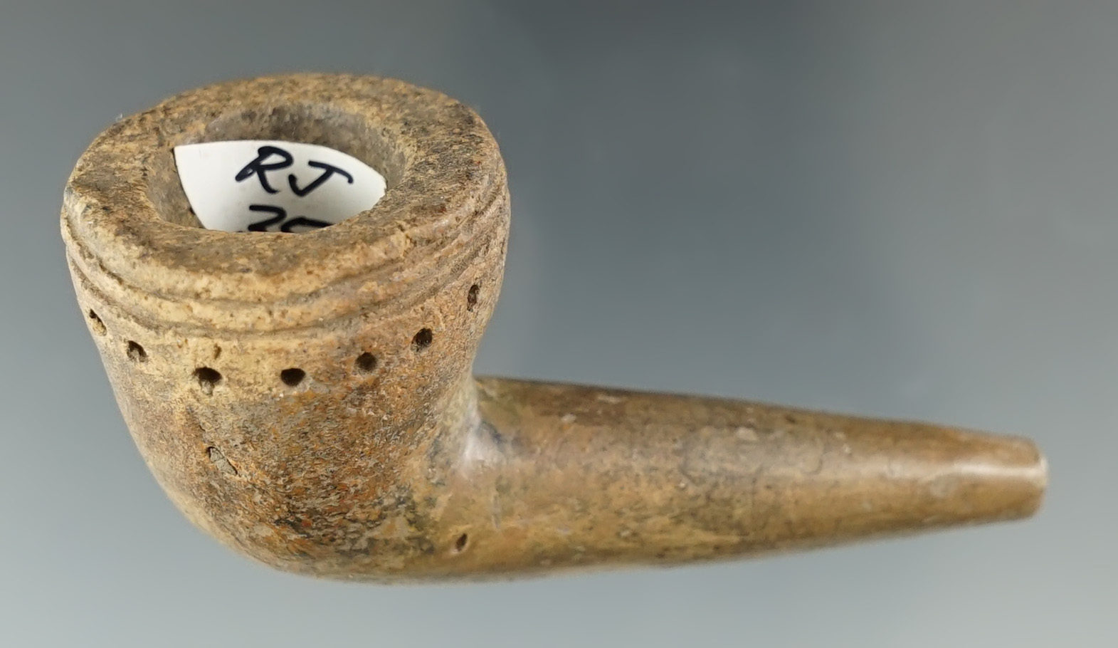 2 15/16" Iroquois Ring Bowl Pipe with nice punctate marks - in Simcoe Co., Ontario Canada.