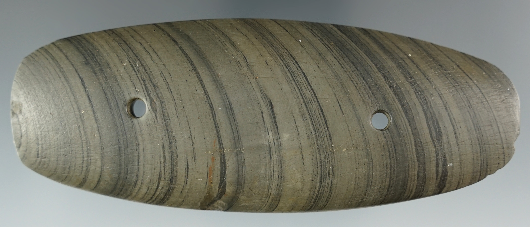 4 5/8" Highly Banded Glacial Kame Gorget. Great banding and overall finish. Kent Co., Michigan.