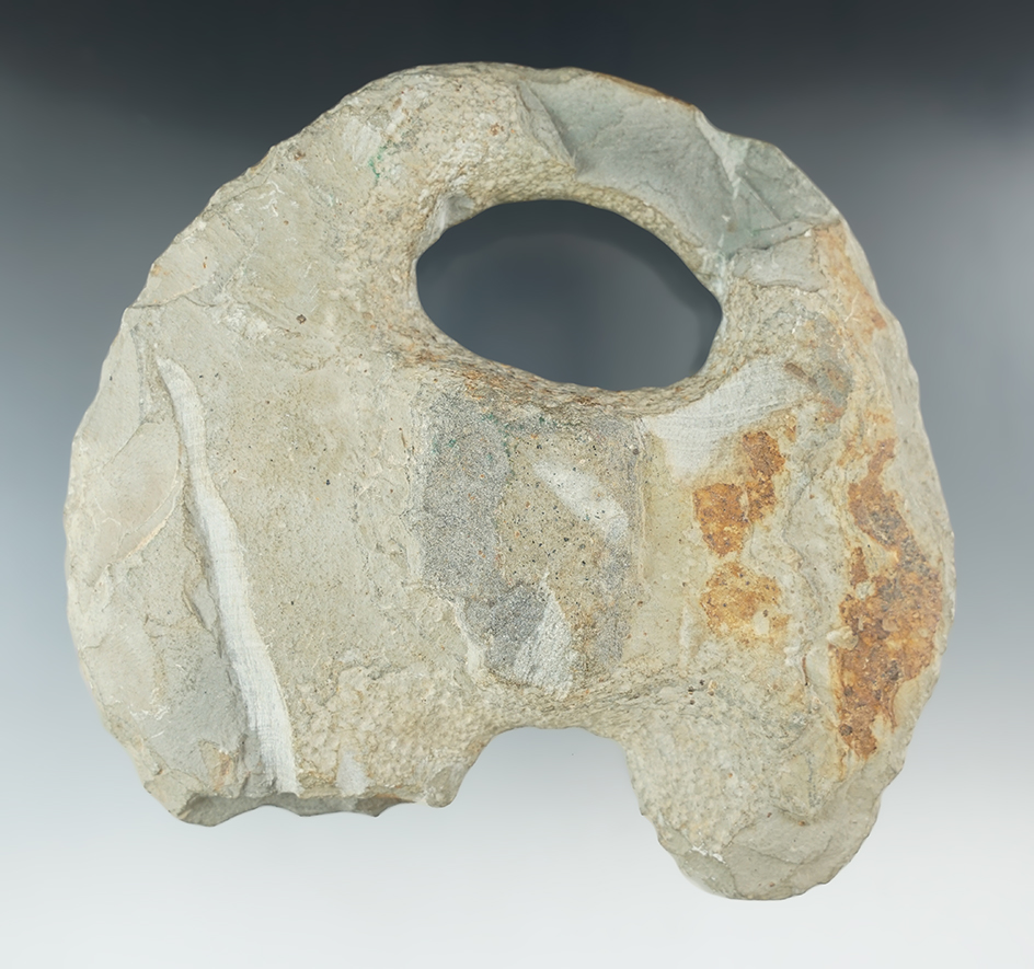 6 1/8" Slate Notched Ovate Bannerstone Preform found in Ohio.