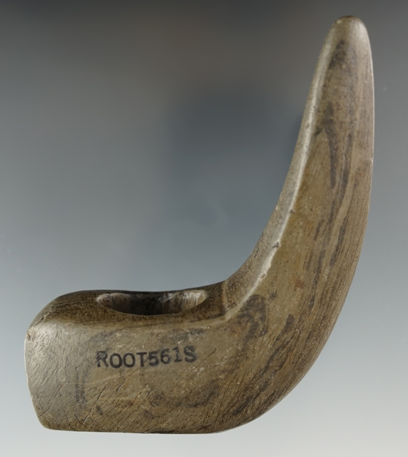 3" Archaic Geniculate made from green and black Banded Slate. Ex. David L. Root.