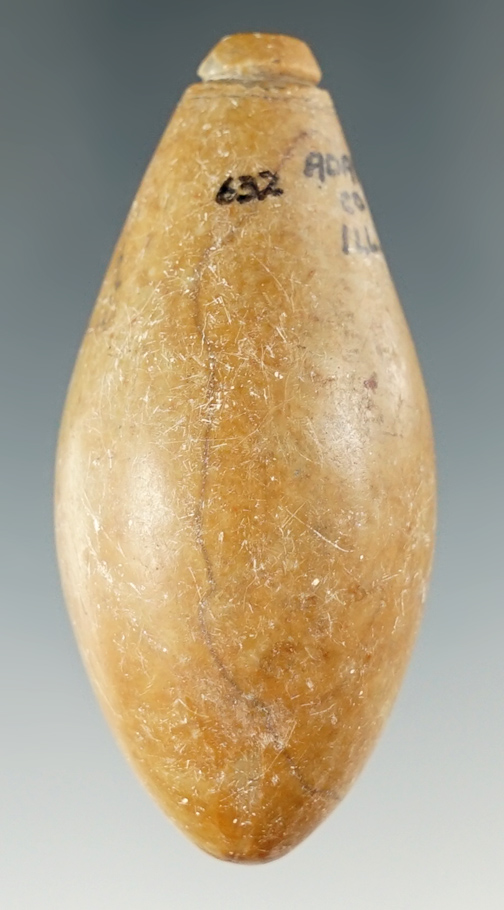 2 1/2" Beautifully polished Grooved Plummet found in Adams Co., Illinois.