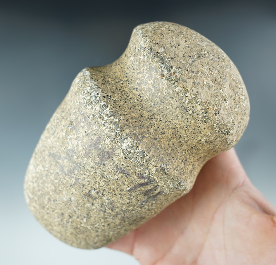 5 3/16" Long Full Grooved Hardstone Axe found in Indiana.