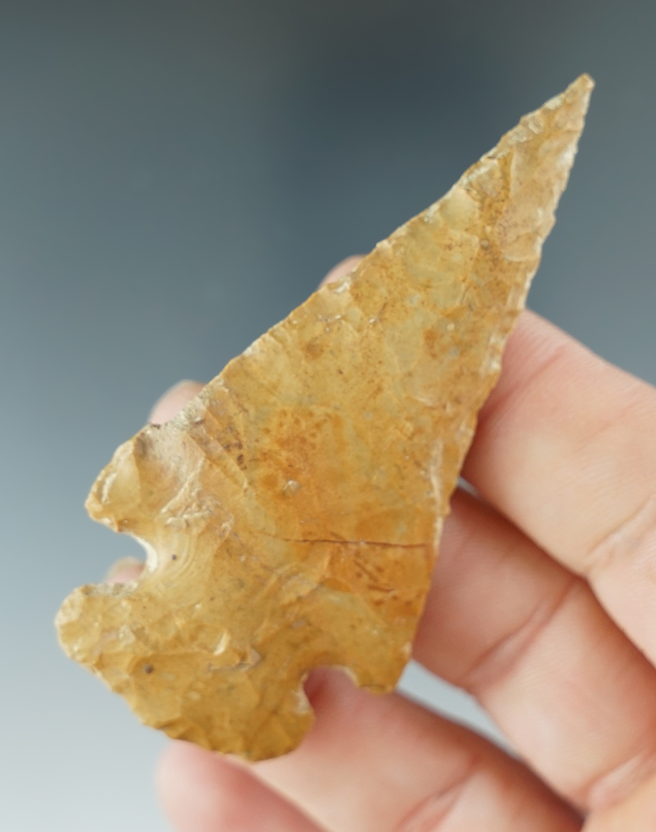 2 7/8" Archaic Cornernotch found in a rock shelter in Washington Co., Pennsylvania.