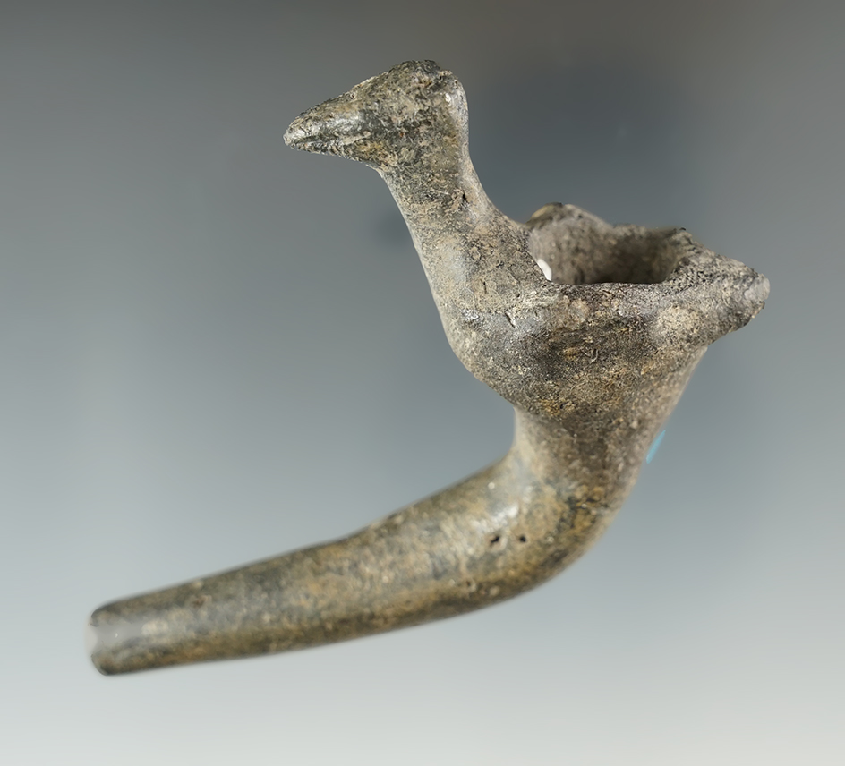 3 5/8" Long Canadian Goose Effigy Iroquois Clay Pipe found in Simcoe County, Ontario, Canada.