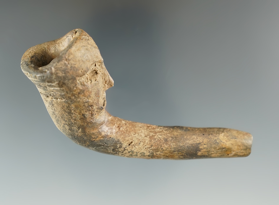 3 1/2" Iroquois Human Face Effigy Clay Pipe with partial restoration and broken/mended.