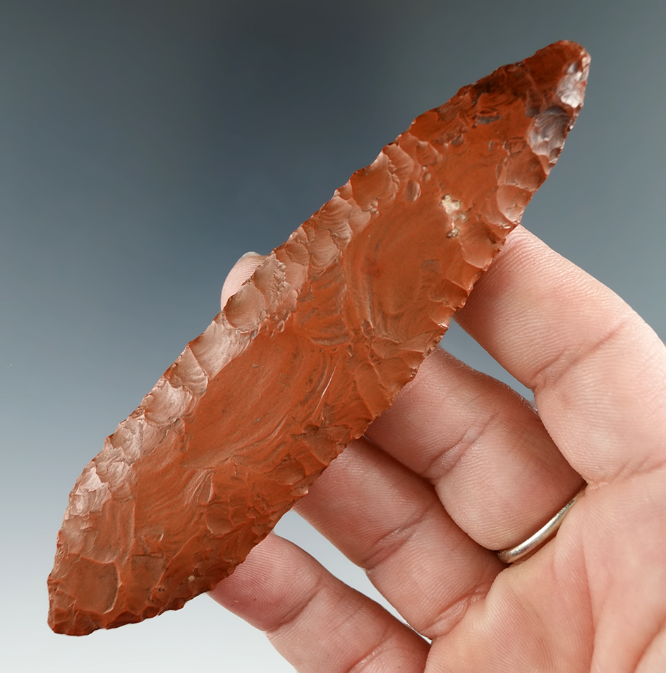 4 3/8" Heavily patinated Flint Knife with nice flaking found in Idaho.