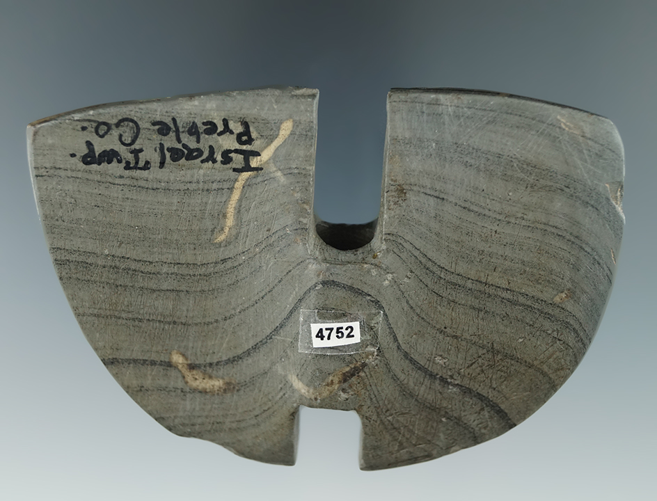 3 5/8" Double Notch Wing Bannerstone - end of one wing having been buffed - Preble Co., Ohio.