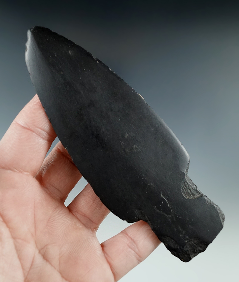 4 11/16" Slate spear point with good polish in nice condition found in Maine.