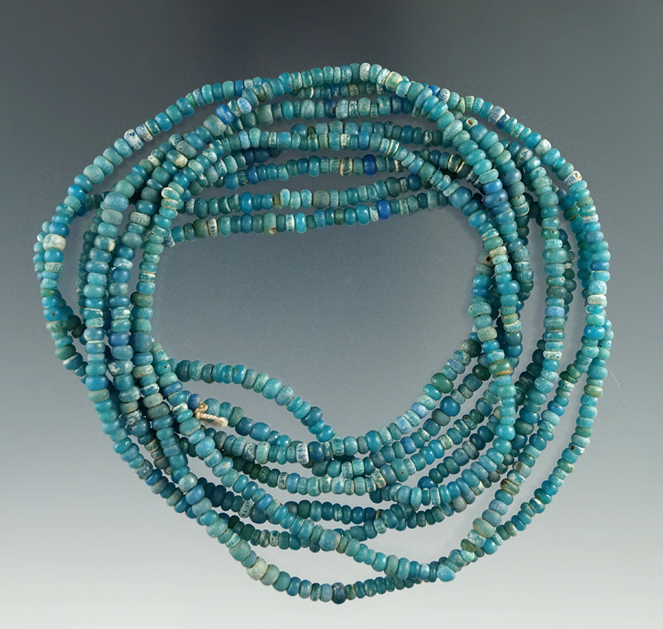 Very nice 58" long strand of Trade Beads found near Muskogee, Elmore Co., Alabama.