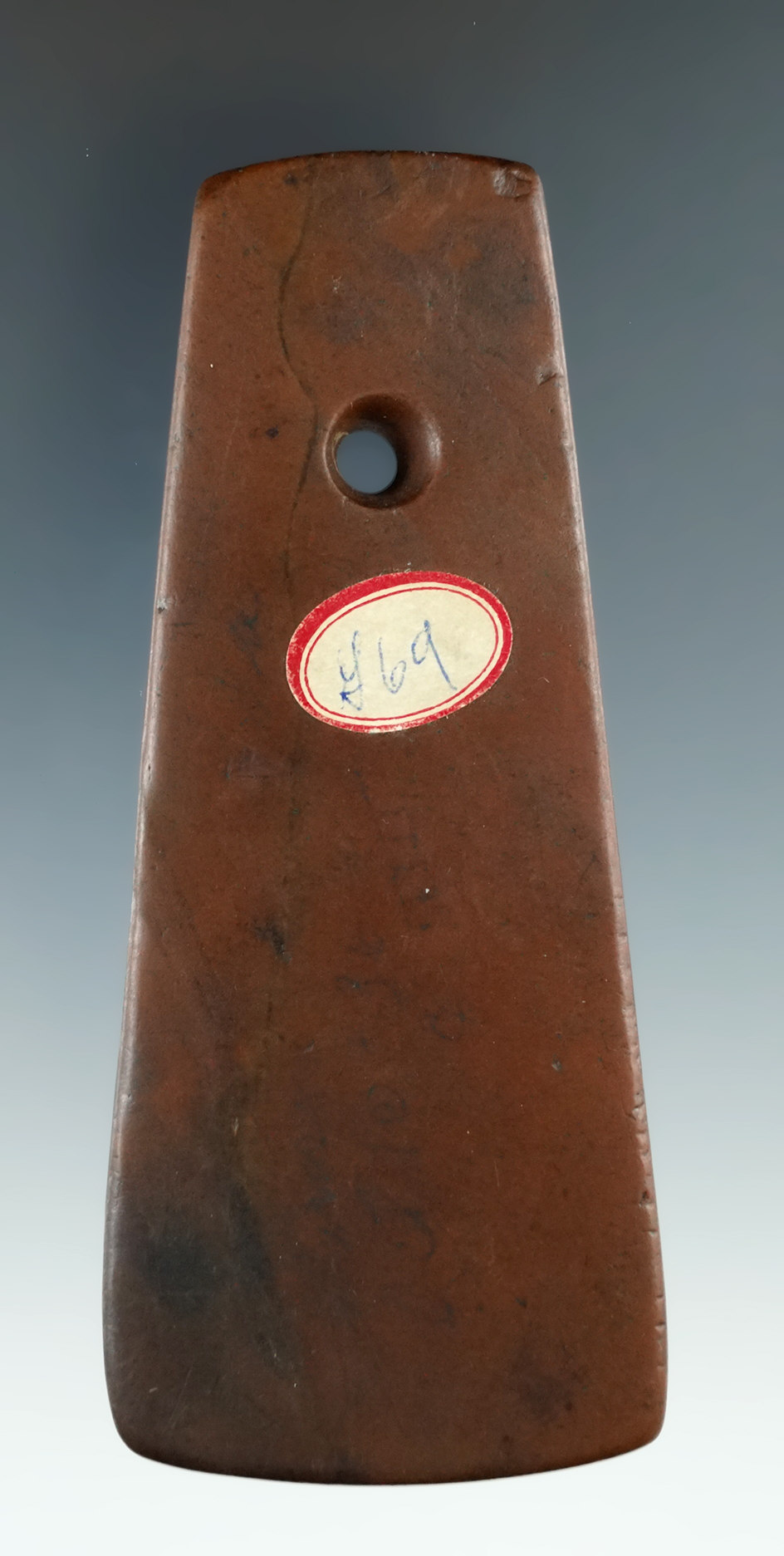 Exceptional ancient polish on this 4" Trapezoidal Pendant found in Windsor, Ontario Canada.