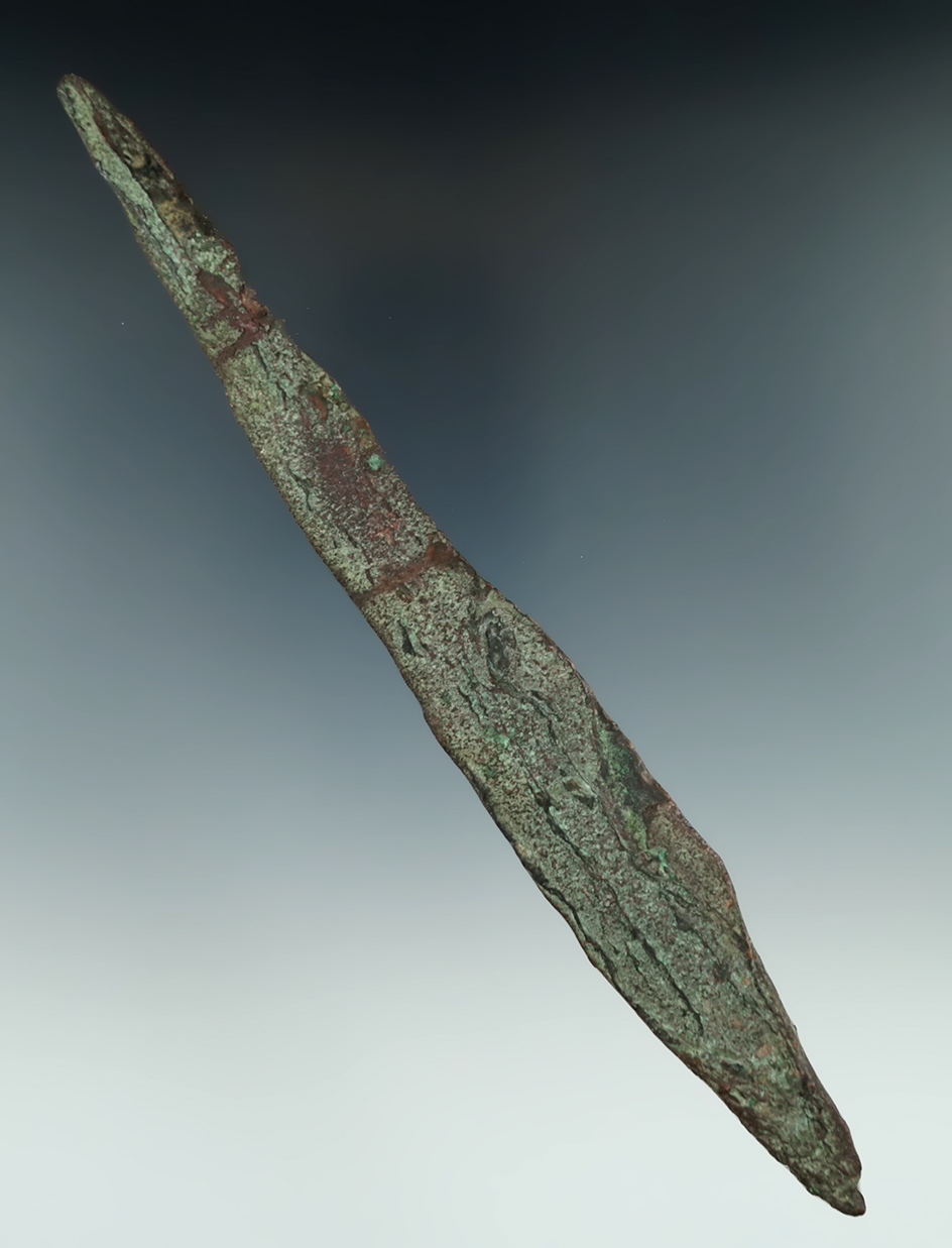 Very large 8 5/8" Old Copper Culture Spear or Knife found in Michigan.