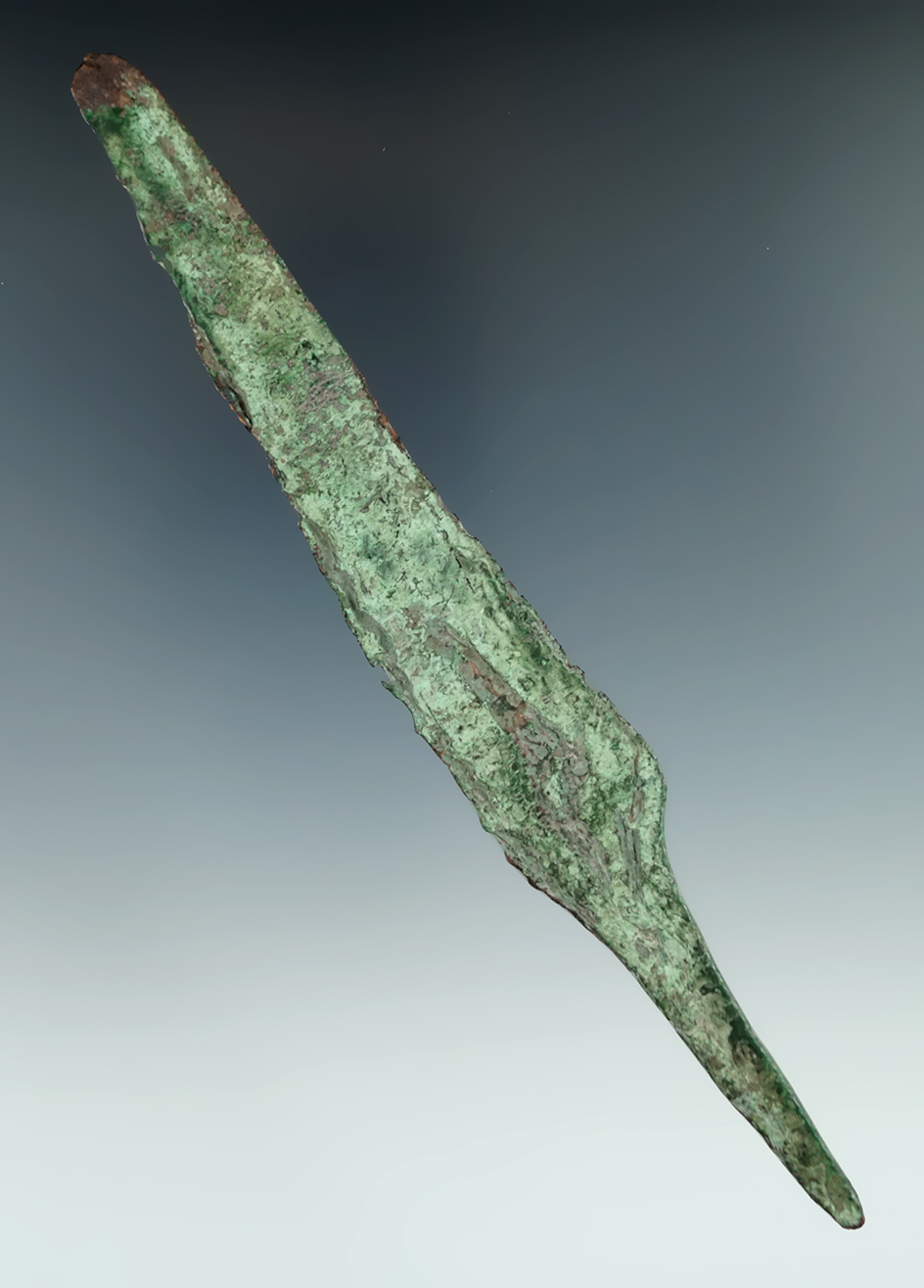 Large 7 3/4" Old Copper Culture Rat Tail Knife or Spear found in Michigan.