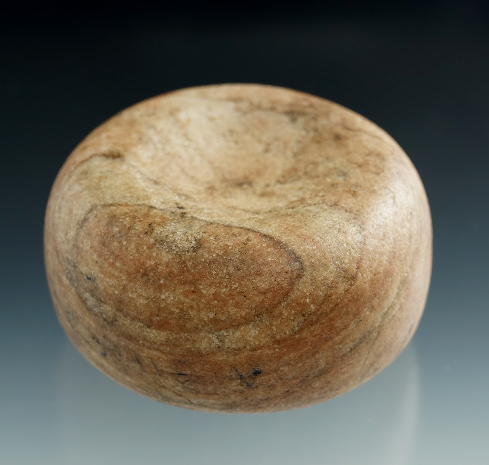 Sale Highlight! 2 7/8"colorful Jersey Bluff style Discoidal found  in  Gallatin Co., Illinois.  Pict