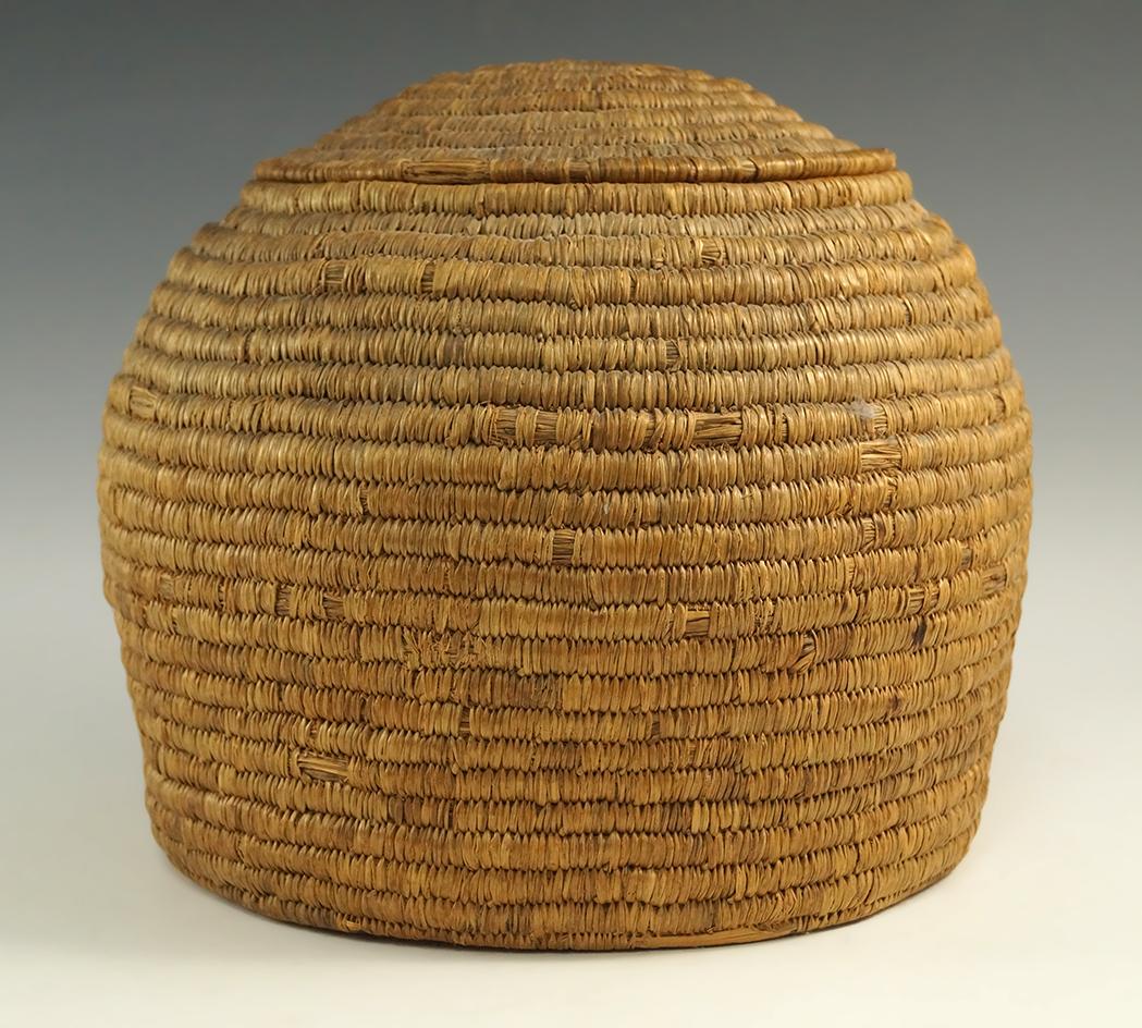 Very well made 7 1/4" tall Aleutian Islands Lidded Basket from the early 1900s.