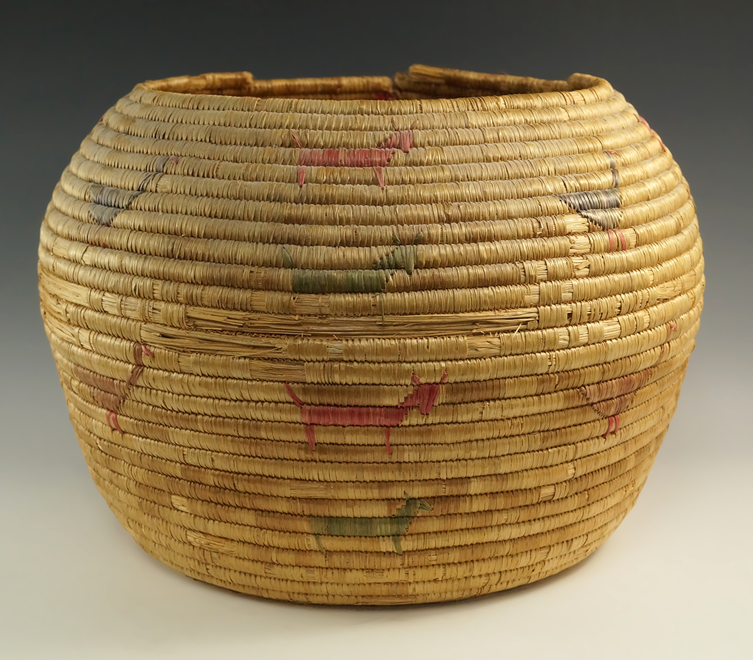 Very large 10 1/4" tall by 13" wide Aleutian Islands woven Basket.