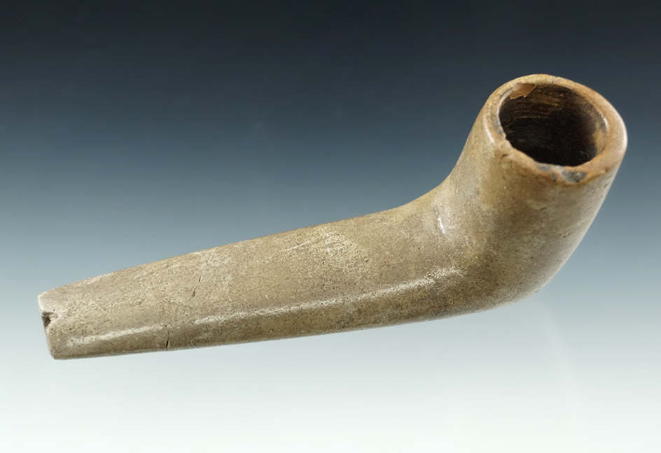 Excellent polished on this 4 7/8" long Pipestone Pipe with a broken and glued stem found in Ohio.