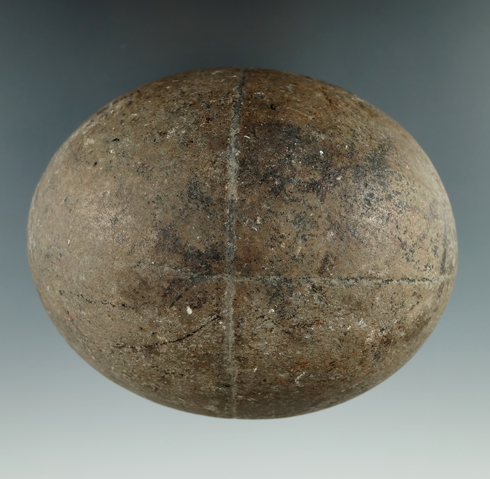 Very unique 4" long stone clubhead found in Ohio with unique engravings on surface.