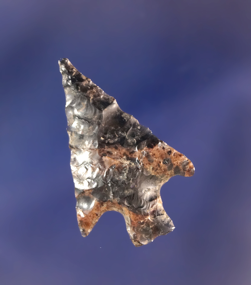 Nicely made 1 3/16" Mahogany Obsidian Arrowhead found in California. Ex. Dr. H. H. Stuart