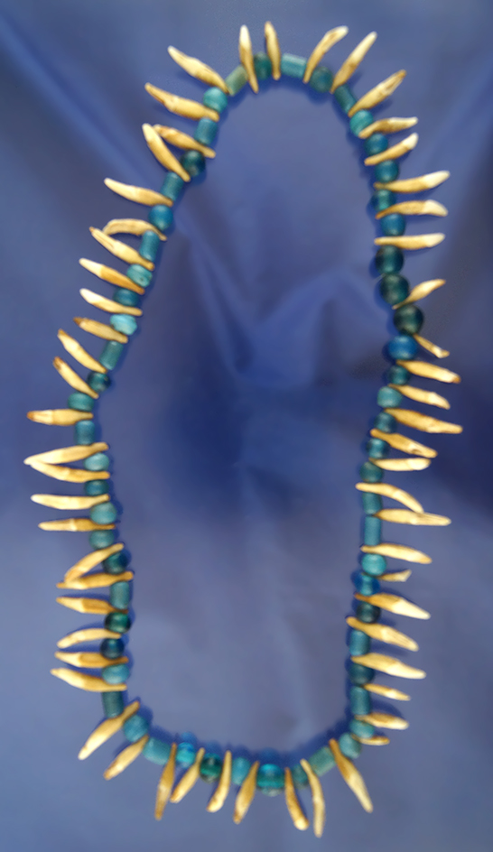 18" Long Necklace made up of Blue Padre Beads and small drilled teeth - Columbia River.