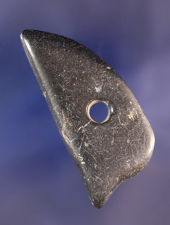 Thin, Polished Steatite Pendant, unusual, asymmetric form, well made and worn, 1 7/8" L.