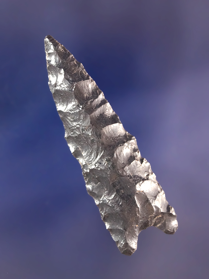 1 5/8" Humboldt made from Obsidian found near the Columbia River. Ex. Ruby Kentworthy.