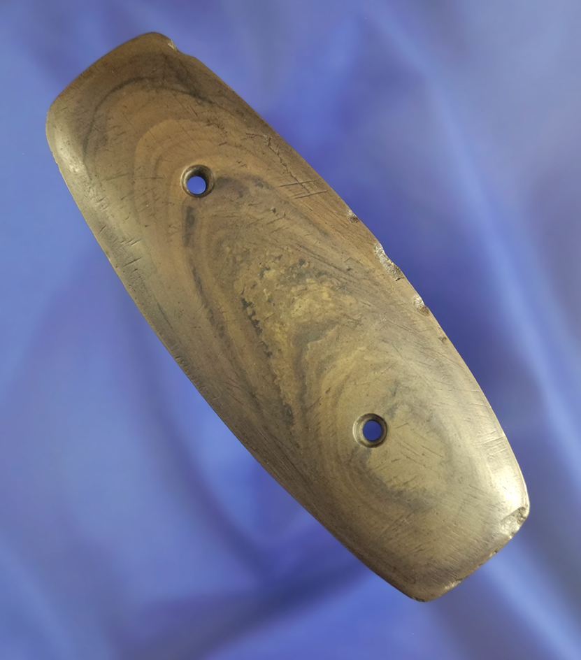 4 5/16" nicely banded slate Gorget found in Ross Co., Ohio. Ex. Ted Weaver collection.