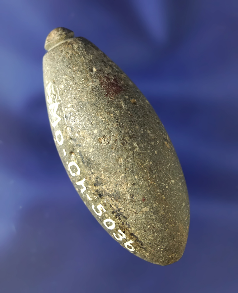 2 9/16" grooved Hardstone Plummet found in Missouri in very nice condition.