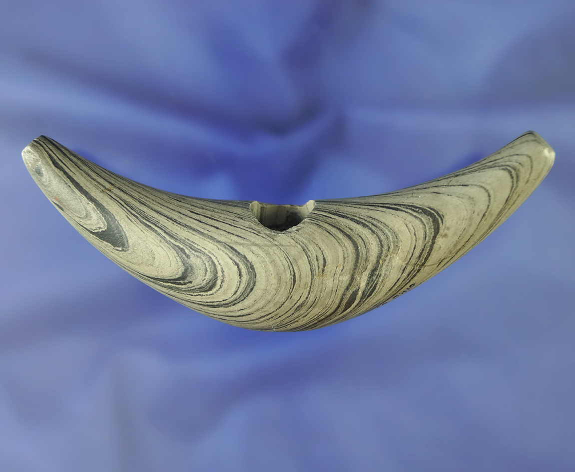 Nice! 4 1/4" wide highly banded Crescent Bannerstone found in Pickaway Co., Ohio.