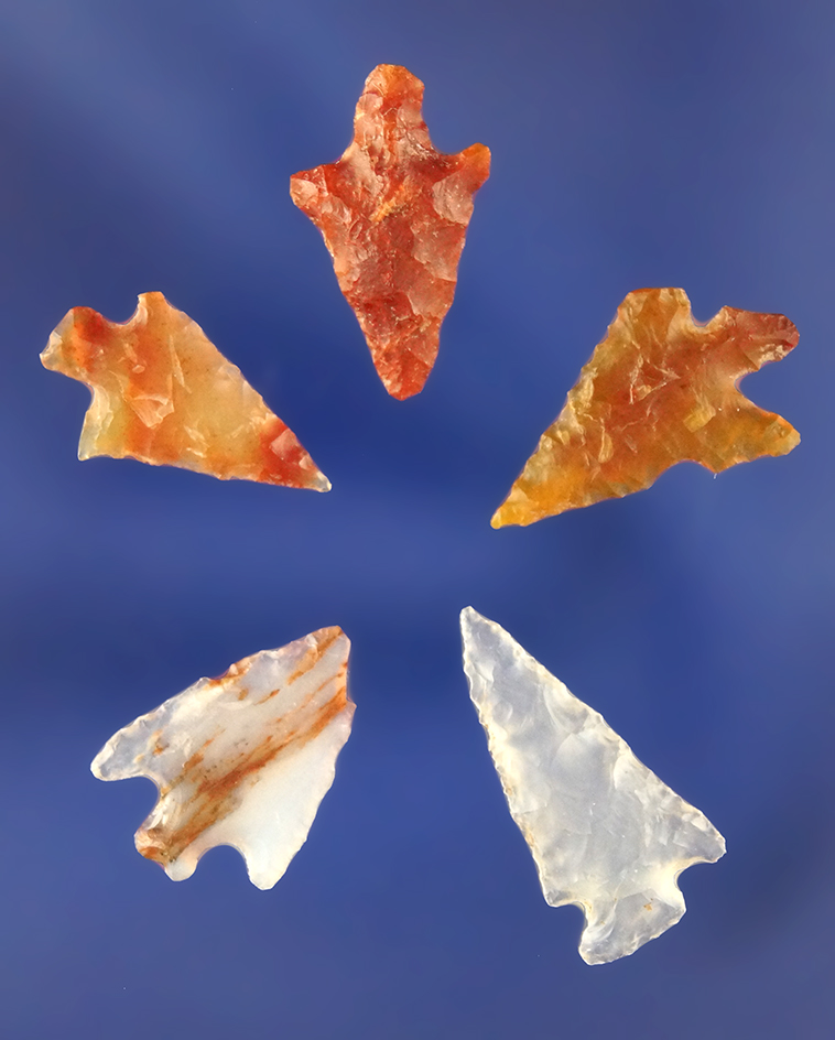 Set of five beautiful Gempoints, largest is 13/16" found near the Columbia River, Washington.