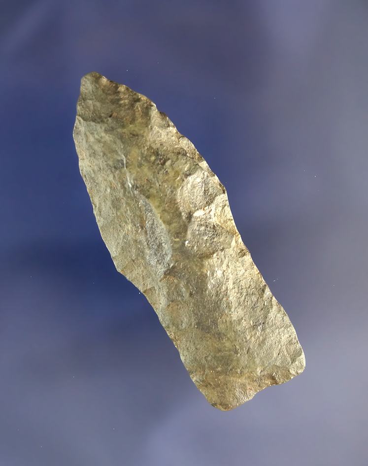 Rare style long stem Paleo Dart point found in Indiana that is 2 7/16" long.