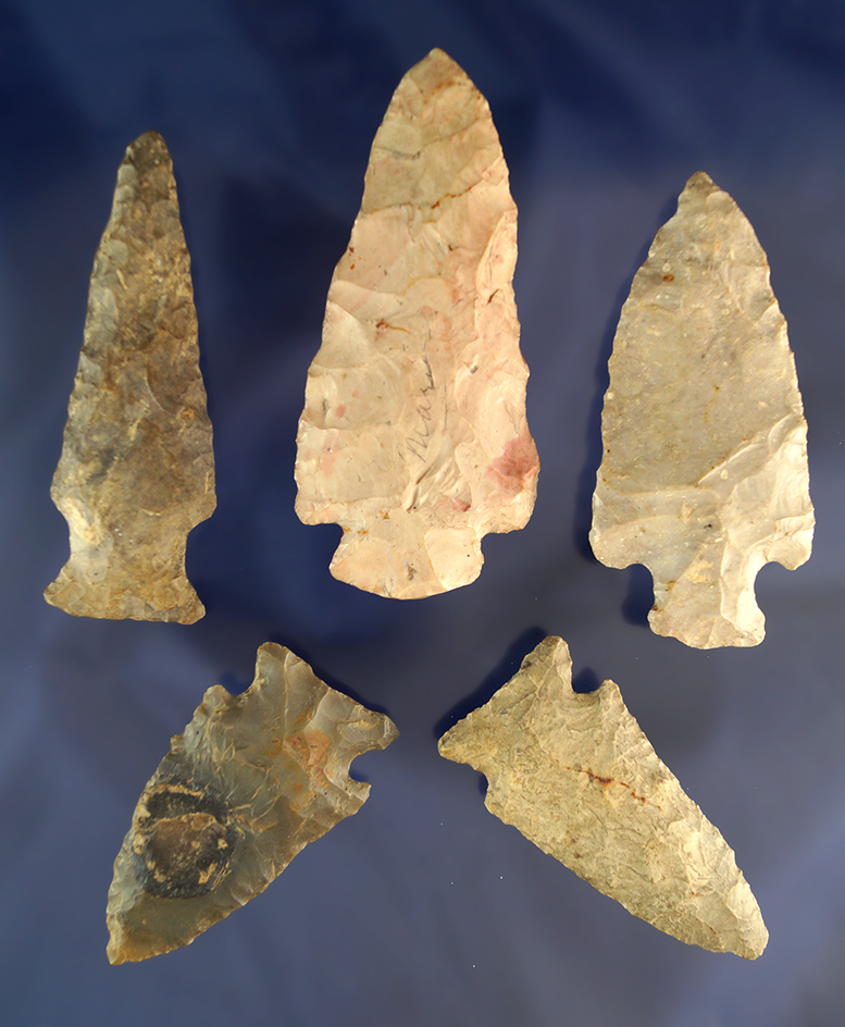 Set of four large Ohio flint knives, largest is 3 11/16"