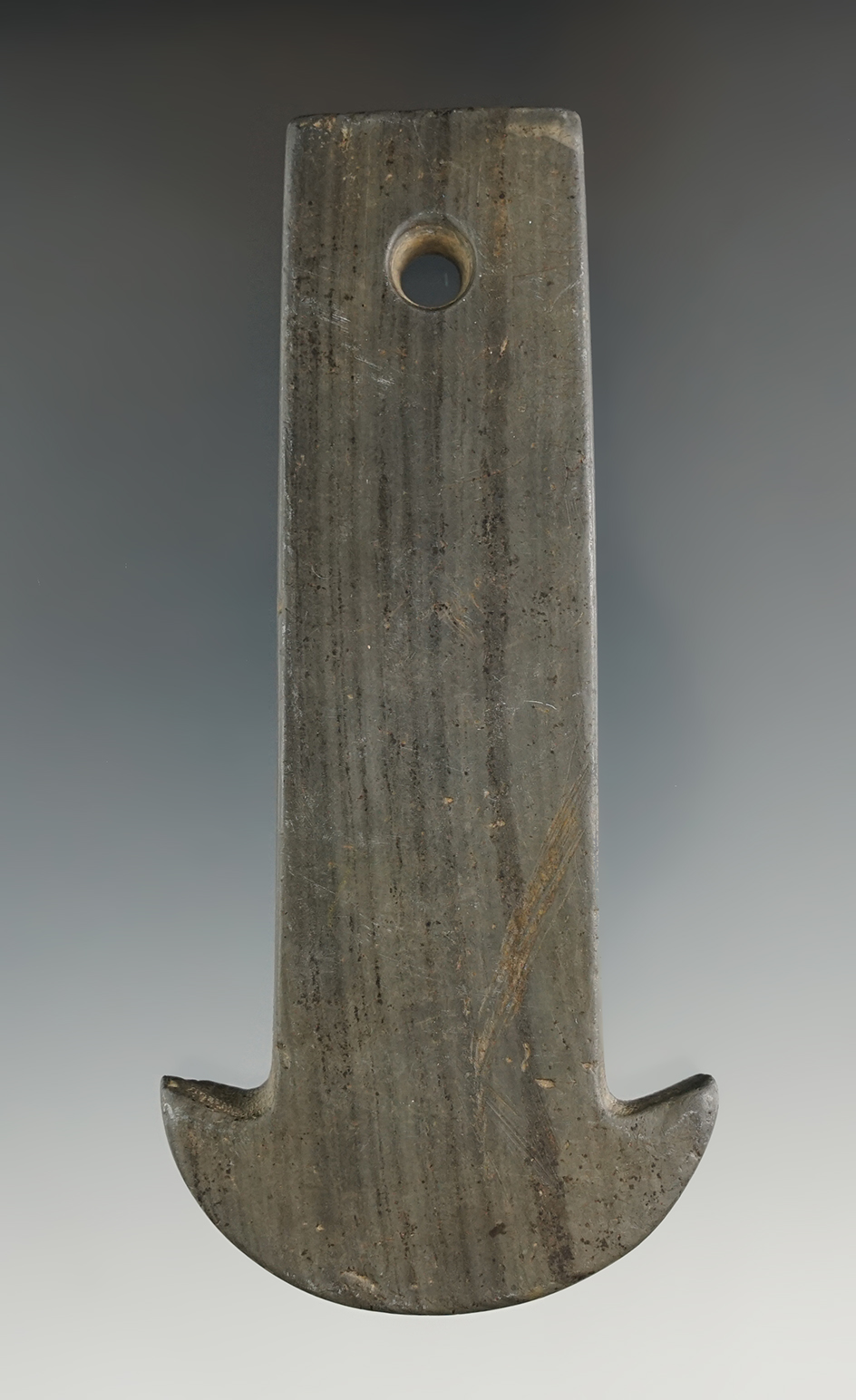 4 5/16" Adena Anchor Pendant made from green and black Banded Slate, found in Michigan. Pictured!