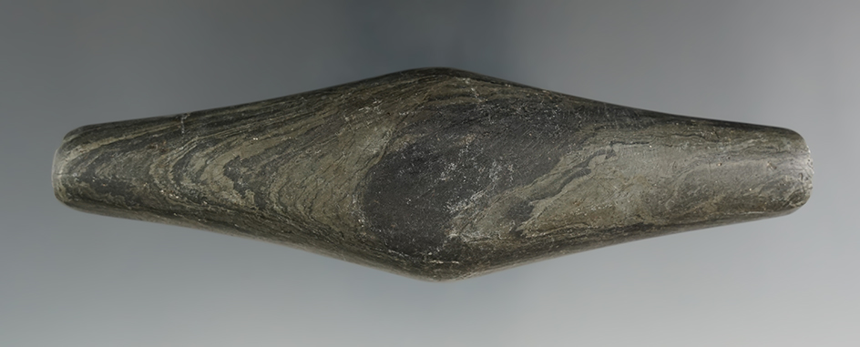 5 3/16" Undrilled Adena Expanded Center Gorget found in Lenawee Co., Michigan.