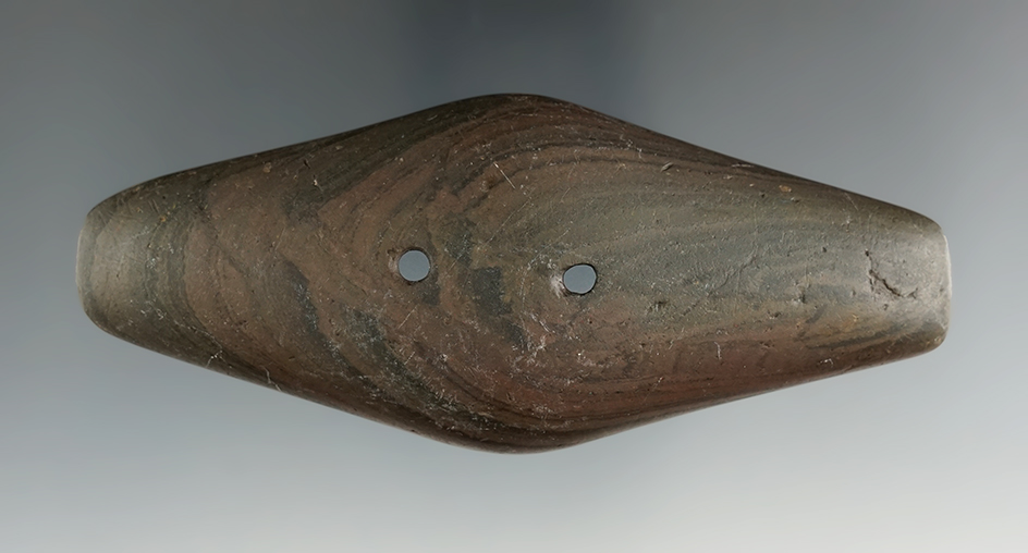 4 3/16" Adena Expanded Center Gorget found in or near LaPorte, LaPorte Co., Indiana. Pictued in WW #